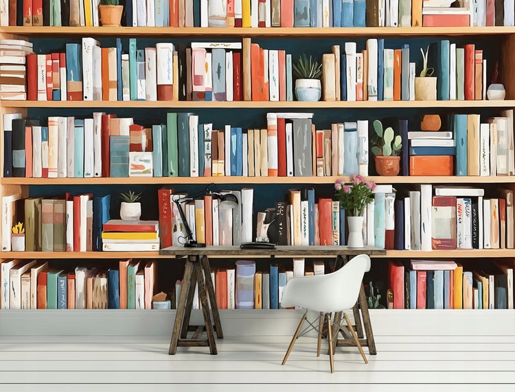 Bücherregal mit Schreibtisch und Stuhl