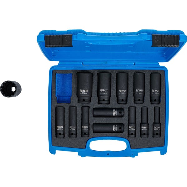 Steckschlüsselsatz mit Einsätzen in blauem Koffer