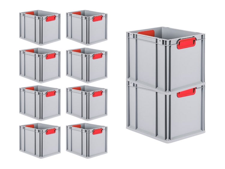PROREGAL Spar Set 10x Eurobox Nextgen Color HxBxT 32 x 30 x 40 cm 30 Liter Griffe Rot Geschlossen Glatter Boden Eurobehälter Transportbox