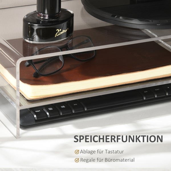 HOMCOM Monitorständer Bildschirmerhöhung mit Staufach, Monitorerhöhung für Monitore bis 24 Zoll, Schreibtischaufsatz für Computer, PC, Laptop bis 5kg, Acryl, 50,8 x 19 x 12 cm
