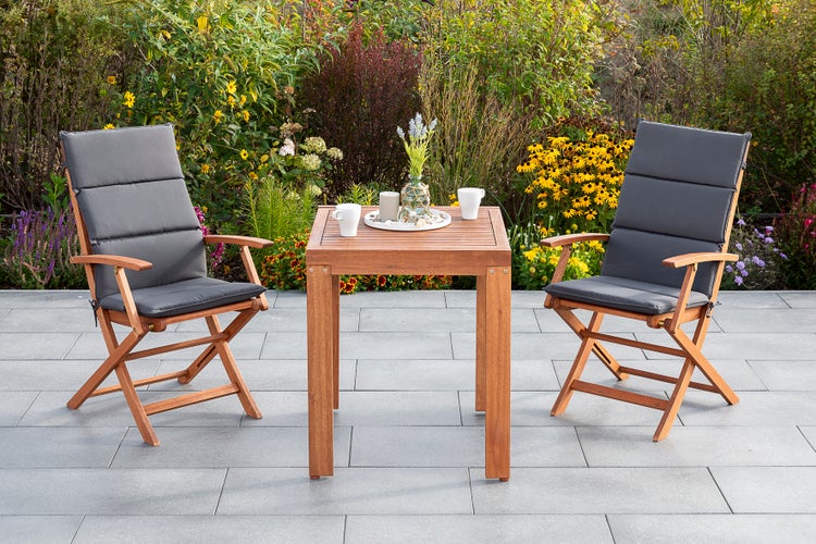 Comodoro Gartenmöbelset 5tlg., 2 Klappsessel, 2 Auflagen grau,  Balkonausziehtisch 65 (130) x 70 cm