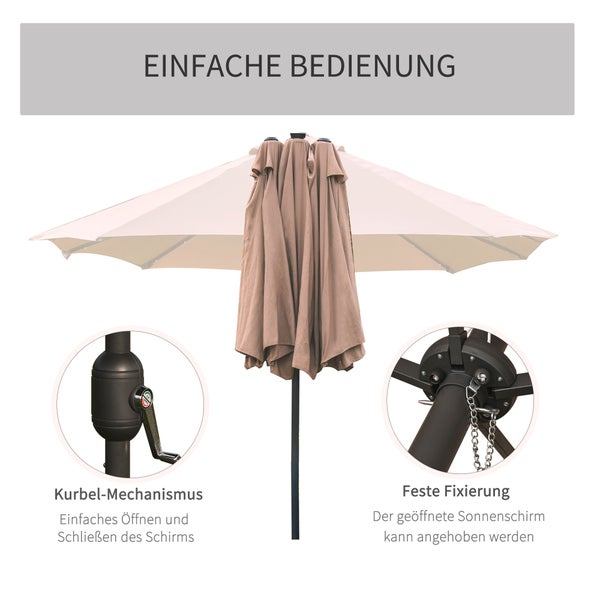 Outsunny Sonnenschirm, 260L x 440B x 240H cm, Metall, Polyester, Khaki