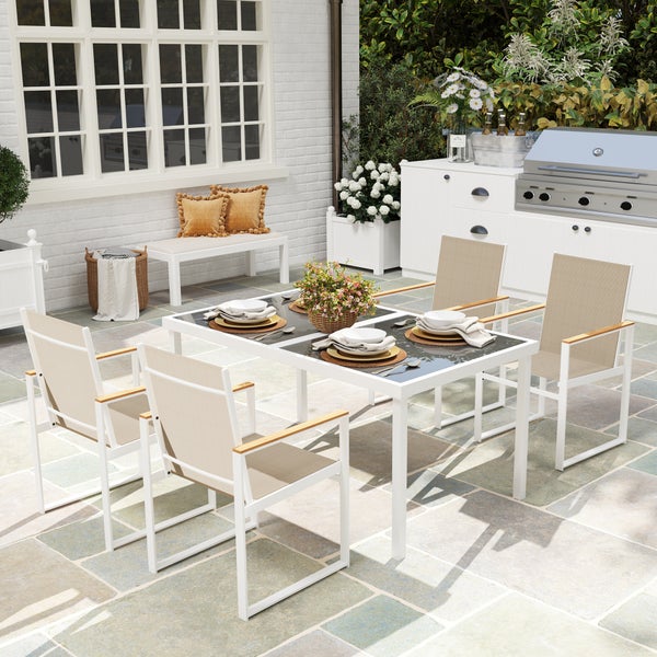 Outsunny Sitzgruppe 5 tlg. Essgruppe für 4 Personen Abnehmbar Esstisch mit 4 Stühle, Esszimmergruppe Küchentisch-Set mit Stahlgestell Balkonmöbel Gartenmöbel für Terrasse, Balkon Mehrfarbig