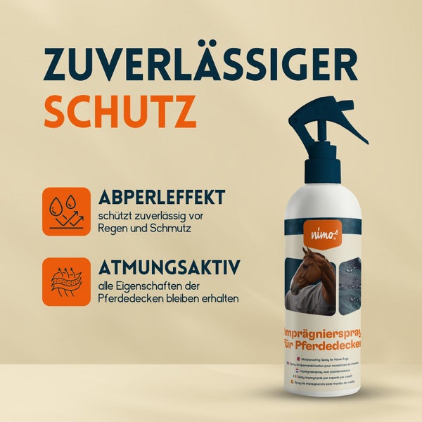 nimo® Imprägnierspray für Pferdedecken • Versiegelung zum Schutz gegen Nässe und Schmutz