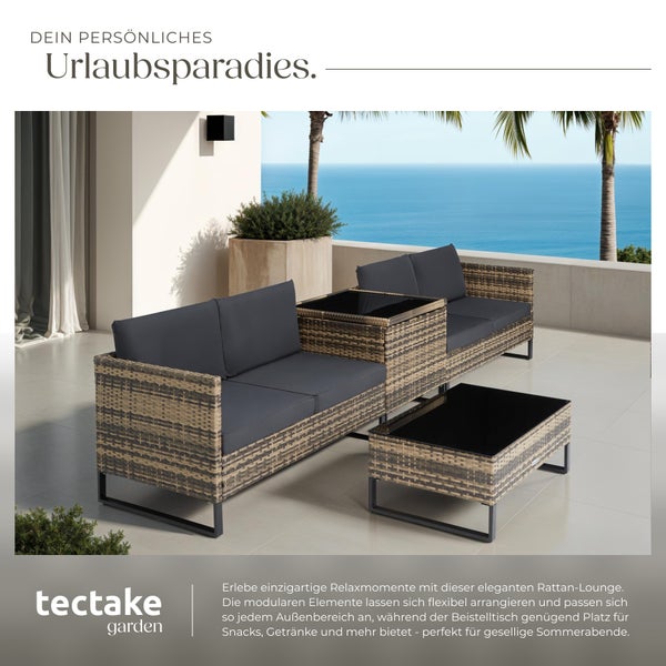 Rattan Lounge tectake Ostuni mit Sicherheitsglasplatte für 4 Personen natur