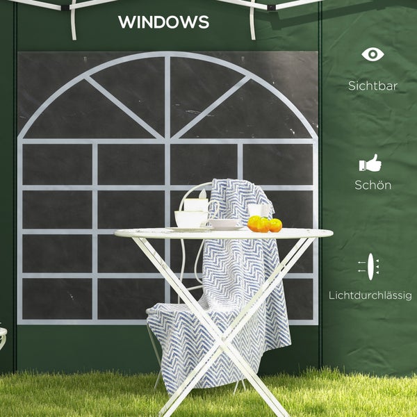 Outsunny 2er-Set Seitenteile für Pavillon 3x3/3x6 m, Seitenwand mit Fenster und Klettverschluss, wasserdicht Seitenwände aus Oxfordstoff, als Windschutz und Sichtschutz für Partyzelt, Grün