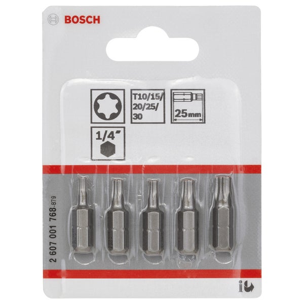 Bosch Schrauberbit-Set Extra-Hart (Torx), 5tlg. T10, T15, T20, T25, T30, 25 mm -2607001768