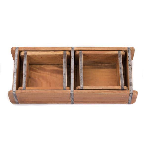 Kisten-Set Bricks III 3-teilig Mahagoni Massivholz, 2 verschiedene Größen, Ziegelform naturfarben