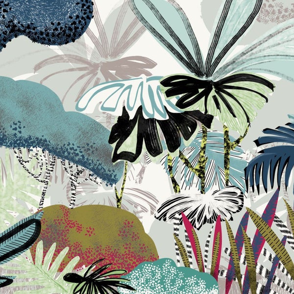 Illustration eines Dschungels mit Pflanzen und Bäumen