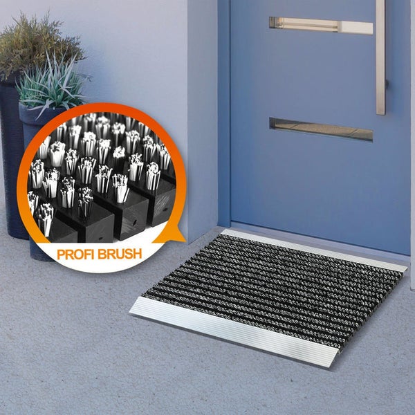 FLOORDIREKT Fußmatte - Profi Brush - Schmutzfangmatte mit Alu-Rahmen - Schwarz-Weiß 40 x 60 cm