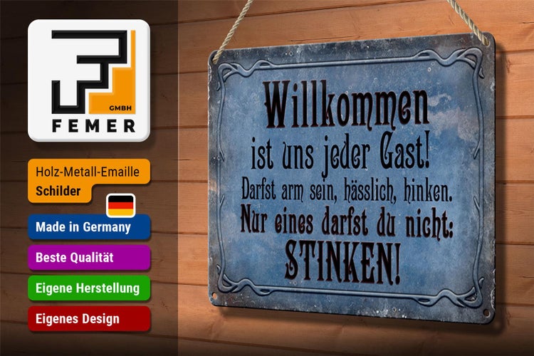Blechschild Spruch 30x20cm Willkommen ist uns jeder Gast