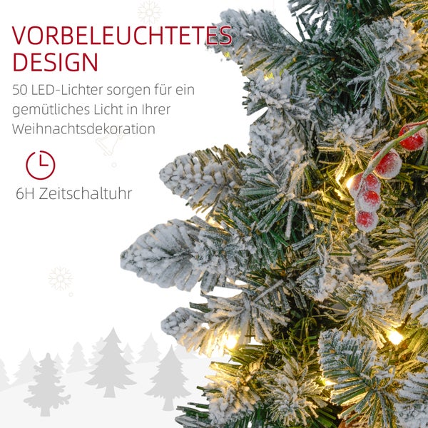 HOMCOM Tannenkranz Weihnachtskranz Türkranz Künstlicher Tannenkranz mit LED-Lichterkette, für Tür- und Hausdekoration, Weihnachten, Grün, Ø60 x 10 cm