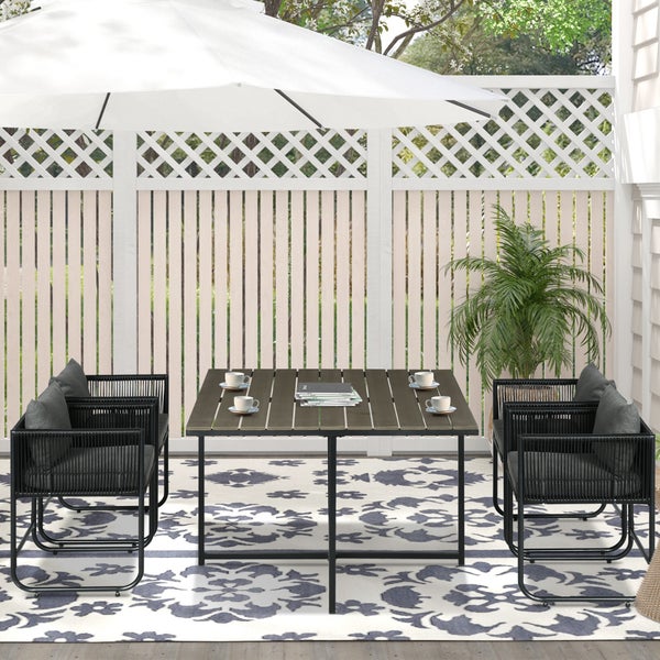 Outsunny 5-tlg. Polyrattan Gartenmöbel Set Essgruppe Gartensitzgruppe Esstisch mit 4 Stühlen Balkonmöbel Set für Terrasse, Balkon Grau