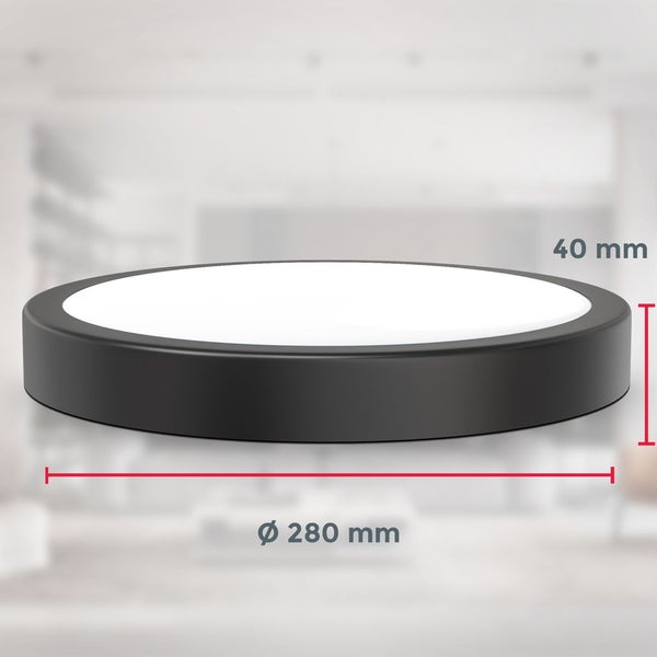 Deckenlampe Ø28 cm - 18W, 2000lm, LED, neutralweiß, schwarz