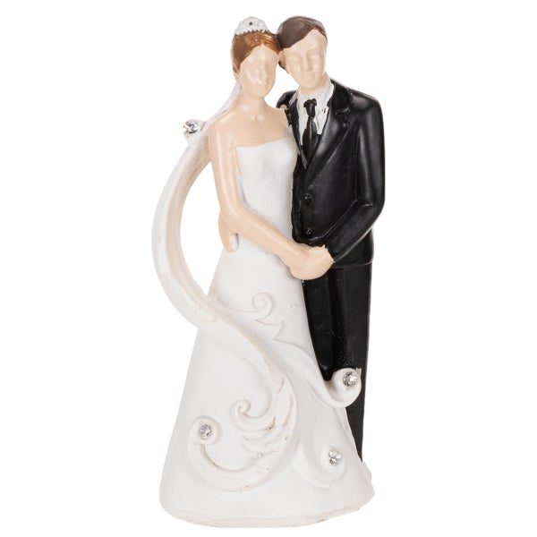 Hochzeitsfigur Brautpaar, dekorative Tortenfigur aus Kunststoff, stehendes Paar in Brautkleid und Anzug.