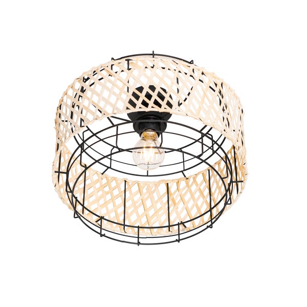 Deckenleuchte aus Metall mit Rattanschirm