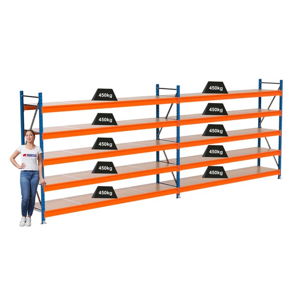 Lagerregal mit Regalböden und einer Traglast von 450 Kilogramm pro Regalboden.