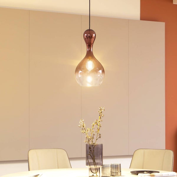 Lucande Pendelleuchte Lyrisa (Modern) in Kupfer aus Glas (1 flammig, E27) - Hängelampe Esstischlampe Hängeleuchte Wohnzimmerleuchte