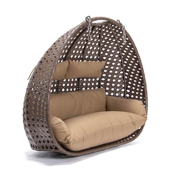Home Deluxe - Hängesessel TWIN - Braun, nur Korb - inkl. Sitz- und Rückenkissen I Polyrattan Hängestuhl Gartenschaukel Hängekorb