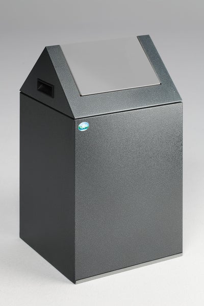 PROREGAL Selbstlöschender Wertstoffsammler Spitz Mit Einwurfklappe 43 Liter HxBxT 60 x 32 x 32 cm Verzinkter Stahl Grau Blau