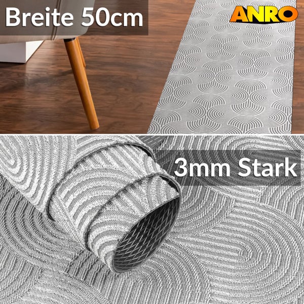 ANRO Läufer mit Wellenmuster, Breite 50 Zentimeter, Stärke 3 Millimeter, rutschhemmende Unterseite, ANRO Logo.
