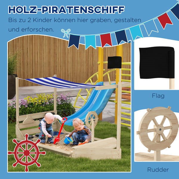Holz Piratenschiff mit Rutsche, Sandkasten, Steuerrad und Flagge