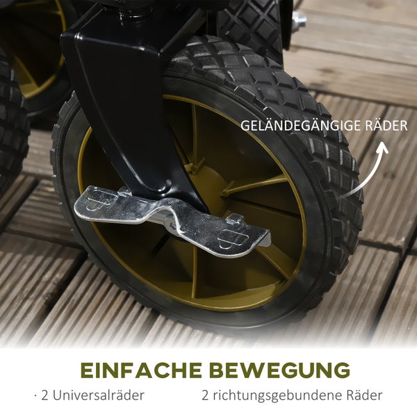 Outsunny Bollerwagen Faltbar, Handwagen mit Räder, Bremsen, Tragetasche, 125L Transportwagen bis 120kg belastbar, XXL Gerätewagen, Gartenwagen Gartenkarre für Strand Camping Einkaufen, Grün