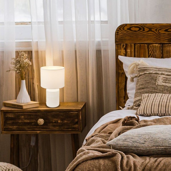 Tischlampe Tischleuchte Wohnzimmer Schlafzimmer Stoffschirm Keramikfuß