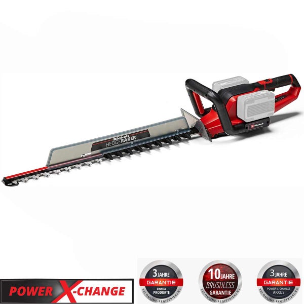 Einhell Akku Heckenschere mit Hedgeraker und Einhell Logo sowie Garantiehinweisen
