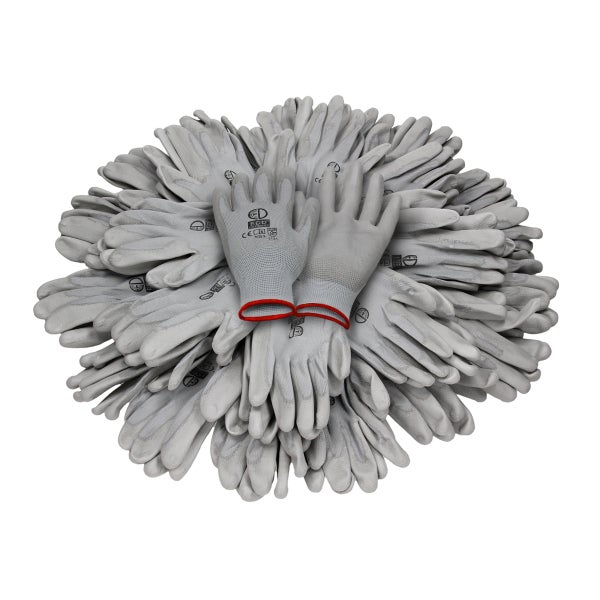 ECD Germany 144 Paar Arbeitshandschuhe mit PU-Beschichtung, Größe 7-S, Grau, atmungsaktiv, rutschfest, robust, Mechanikerhandschuhe Montagehandschuhe Schutzhandschuhe Gartenhandschuhe Handschuhe