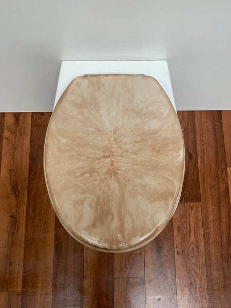 WC Sitz Marmor beige, schwerer Holzkernpolyester WC Sitz, Edelstahlscharniere