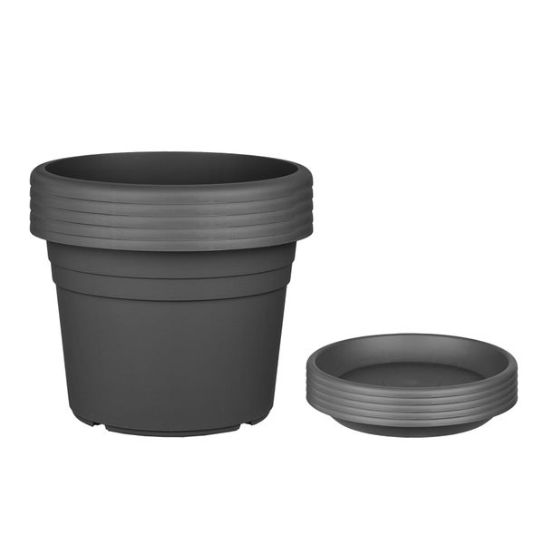 5x Blumentopf Ø 20 cm Farbe Anthrazit & Untersetzer Kunststoff Pflanztopf Containertopf Übertopf Pflanzkübel rund 20 x 14,5 cm Blumentöpfe