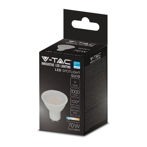 V-TAC VT-271-N - GU10 LED-Strahler - Milchig - 110° - Samsung - IP20 - Weiß - 10W - 1000 Lumen -