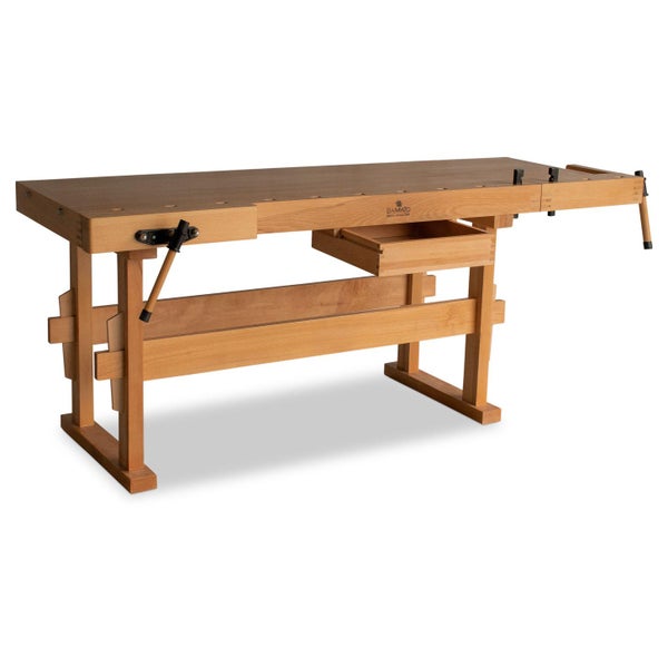 Werkbank aus Holz mit Schublade und Spannvorrichtungen