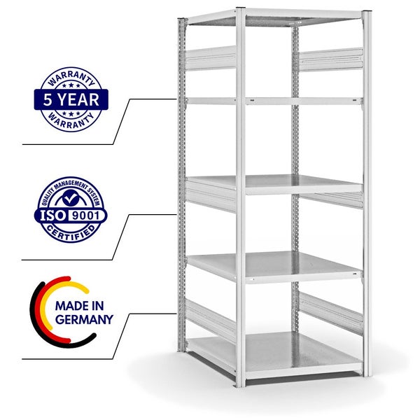 PROREGAL Fachbodenregal Stecksystem T-Profil Heavy-Duty Grundregal HxBxT 200 x 75 x 80 cm 5 Ebenen Fachlast 330 kg Beidseitig Nutzbar Lichtgrau