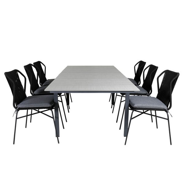 Levels Gartenset Tisch 100x160/240cm und 6 Stühle Julian schwarz, grau. 100 X 160 X 75 cm