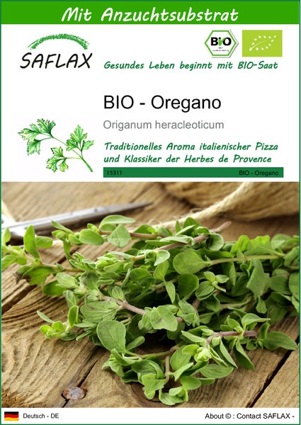 SAFLAX  - BIO - Oregano - Origanum heracleoticum - 1500 Samen - Mit keimfreiem Anzuchtsubstrat