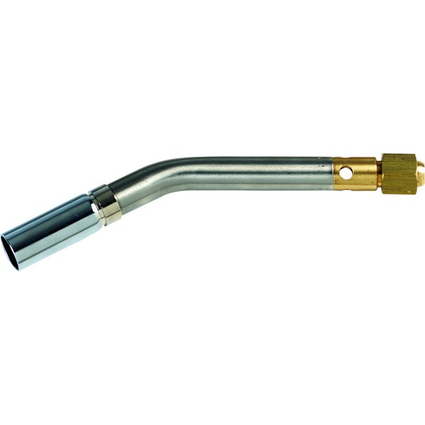 Gebogenes Brennerrohr für Lötbrenner aus Metall mit Messinganschluss.