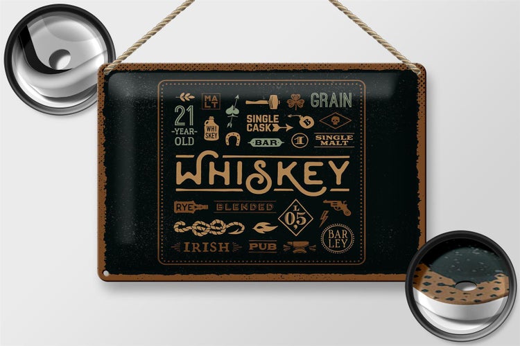 Blechschild Spruch Whiskey blended irish pub 30x20cm