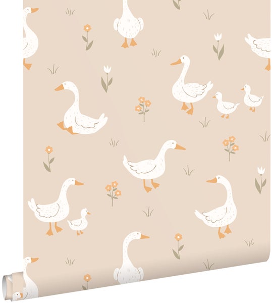 Tapetenrolle mit Gänse- und Blumenmuster