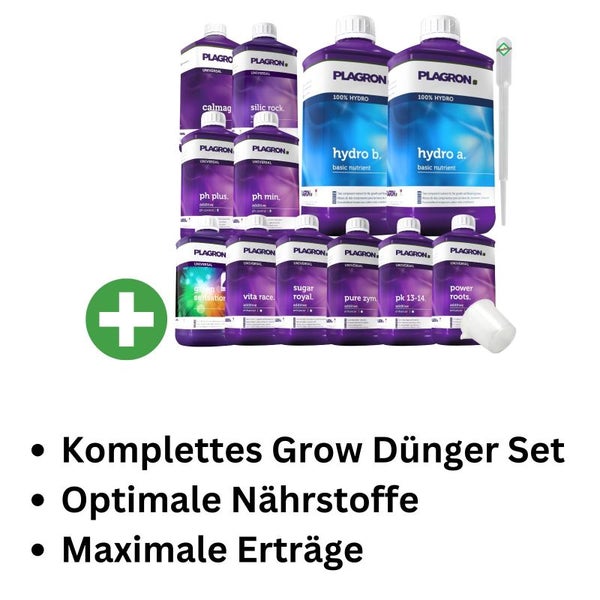 Plagron Hydro XXXL 12-Teiliges Dünger Set – Komplettnährstoff für Hydroponik | Für Optimales Wachstum, Kräftige Wurzeln & Reiche Blüten, inklusive Hydro A&B, Green Sensation, PK 13/14 & pH-Regulierung