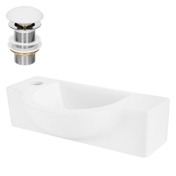 ML-Design Waschbecken Keramik Weiß 44,5x25,5x12 cm mit Ablaufgarnitur Weiß Keramik, Oval, Hahnloch links, Wandmontage, Aufsatzwaschbecken, Badezimmer Waschtisch Waschschale Waschplatz Handwaschbecken
