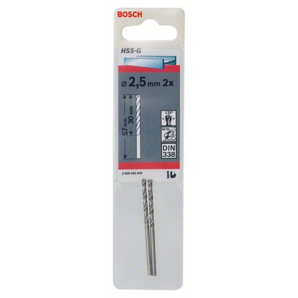 Bosch 2x Metallbohrer HSS-G DIN 338 2,5 x 30 x 57 mm - 2608585909