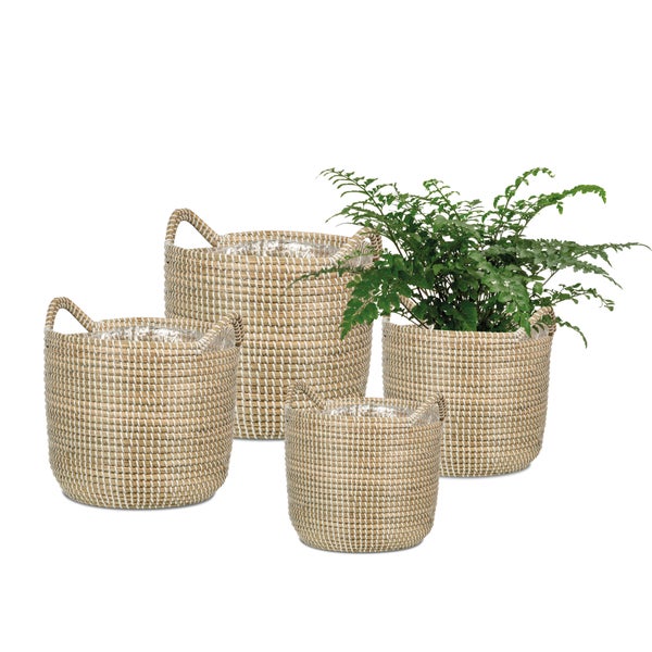 Scheurich Seagrass 32, Korbgefäß/Korb-Pflanzgefäß/Korbtopf mit Griffen aus Seagrass Farbe: White, 32 cm Durchmesser, 30,5 cm hoch, 26,9 l Vol.