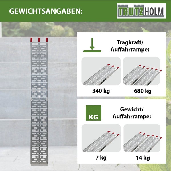 TRUTZHOLM 1 x Auffahrrampe klappbar 228 cm Traglast 340 kg Alu grau gelocht Rampen Motorradrampe