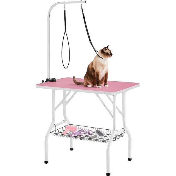 Yaheetech Klappbarer Hundeschertisch mit Untenablage , Rosa