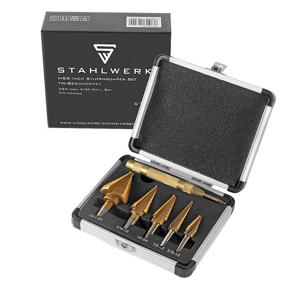 HSS Stufenbohrer Set 6 Teile mit TiN-Beschichtung und Aluminiumkoffer
