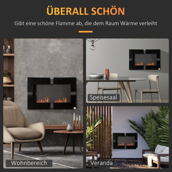 HOMCOM, Ethanol-Kamin, Bio-Ethanol-Brenner, 90L x 18B x 60H cm, Eisen, Schwarz