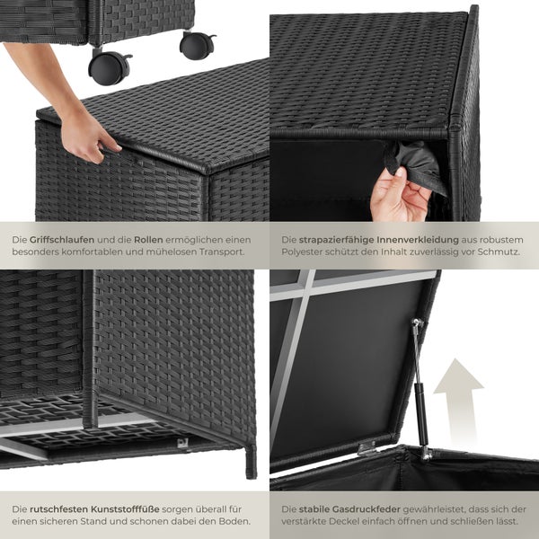 Auflagenbox tectake Kuusamo 117 x 54 x 64 cm mit Aluminiumgestell und Rattangeflecht schwarz