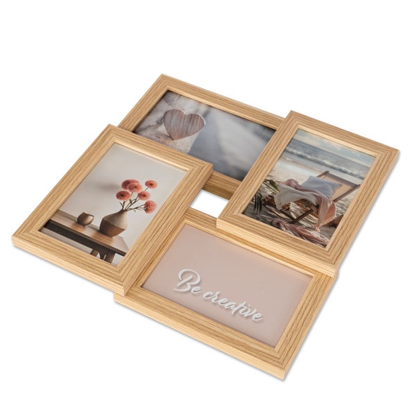 Bilderrahmen | Collage | Rahmen 3D | Holz in braun | Platz für 4 Fotos in 10x15cm | Format: 29x29cm